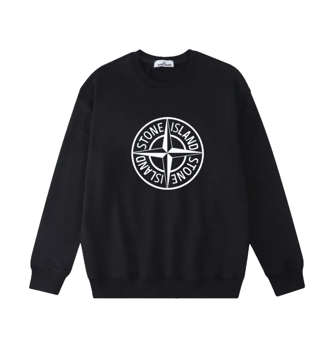 W819#P160💰 Stone Island classic compass logo printed round neck long-sleeved sweatshirt! Versatile base round neck sweatshirt for couples! Simple armband design, customized 1*1 thread (fine texture), 380g double-strand large terry fabric, very good quality, foreign trade craftsmanship, respect the original version! The threads at the cuffs and hem are all original bartacks! The time-consuming and material consumption distinguishes the ordinary version on the market! Tops worn by celebrities from all walks of life on INS, can be matched with couple styles!  Color: Black White Size: M-XXL